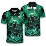 Green Fire Flame Punisher Skull Bowling Strike Custom Bowling Shirt
