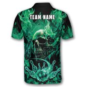 Green Fire Flame Punisher Skull Bowling Strike Custom Bowling Shirt - Image 4