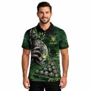 Green Toxic Skull Billiard Graphic Custom Pool Shirt - Image 2