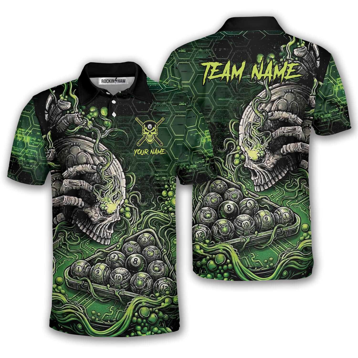 Green Toxic Skull Billiard Graphic Custom Pool Shirt #358PRM20260504 Mockup FB Green Toxic Skull Billiard Graphic Custom Pool Shirt - Image 1