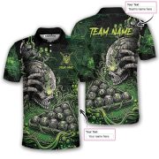 Green Toxic Skull Billiard Graphic Custom Pool Shirt - Image 5