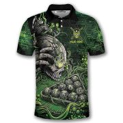 Green Toxic Skull Billiard Graphic Custom Pool Shirt - Image 3