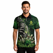 Green Toxic Skull Bowling Strike Graphic Custom Bowling Shirt - Image 2