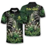 Green Toxic Skull Bowling Strike Graphic Custom Bowling Shirt