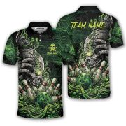 Green Toxic Skull Bowling Strike Graphic Custom Bowling Shirt