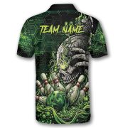 Green Toxic Skull Bowling Strike Graphic Custom Bowling Shirt - Image 4