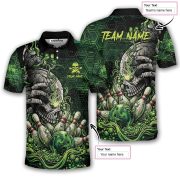 Green Toxic Skull Bowling Strike Graphic Custom Bowling Shirt - Image 5