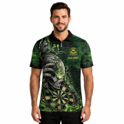 Green Toxic Skull Dartboard Graphic Custom Darts Shirt - Image 2
