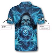 Grim Reaper 8 Ball Billiard Blue Flaming Skull Custom Pool Shirt - Image 5