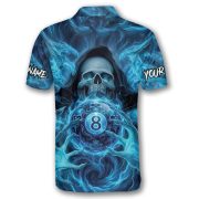 Grim Reaper 8 Ball Billiard Blue Flaming Skull Custom Pool Shirt - Image 4