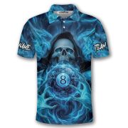 Grim Reaper 8 Ball Billiard Blue Flaming Skull Custom Pool Shirt - Image 3