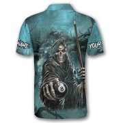 Grim Reaper 8 Ball Billiard Dark Gothic Art Custom Pool Shirt - Image 4