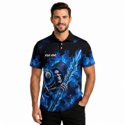 Grim Reaper 8 Ball Pool Player Blue Flame Custom Billiard Shirt - Image 2