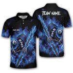 Grim Reaper 8 Ball Pool Player Blue Flame Custom Billiard Shirt