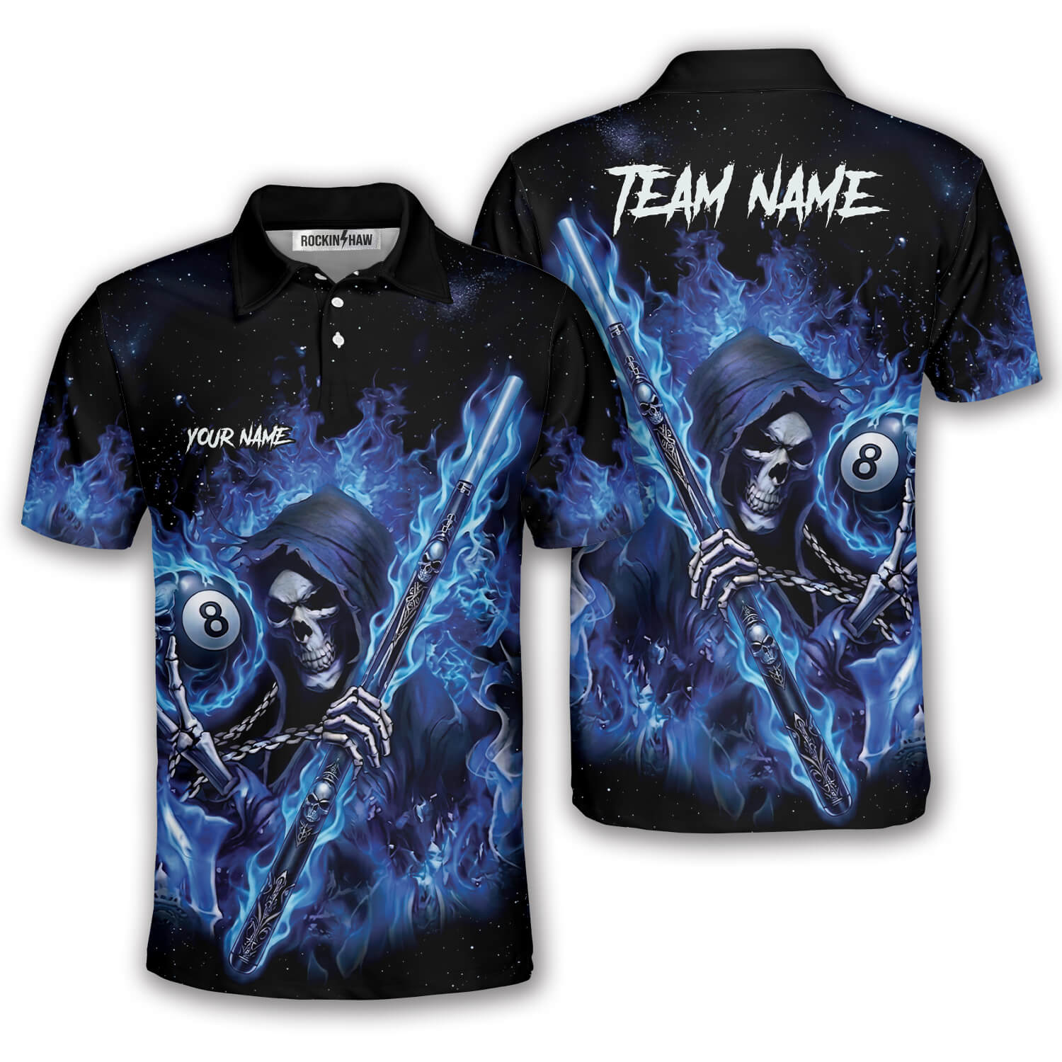 Grim Reaper 8 Ball Pool Player Blue Flame Custom Billiard Shirt #400PRM20260522 Mockup FB Grim Reaper 8 Ball Pool Player Blue Flame Custom Billiard Shirt - Image 1