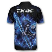 Grim Reaper 8 Ball Pool Player Blue Flame Custom Billiard Shirt - Image 4