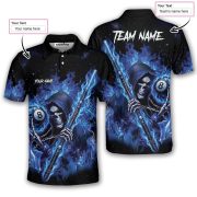 Grim Reaper 8 Ball Pool Player Blue Flame Custom Billiard Shirt - Image 5