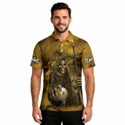 Grim Reaper 9 Ball Billiard Yellow Gothic Art Custom Pool Shirt - Image 2