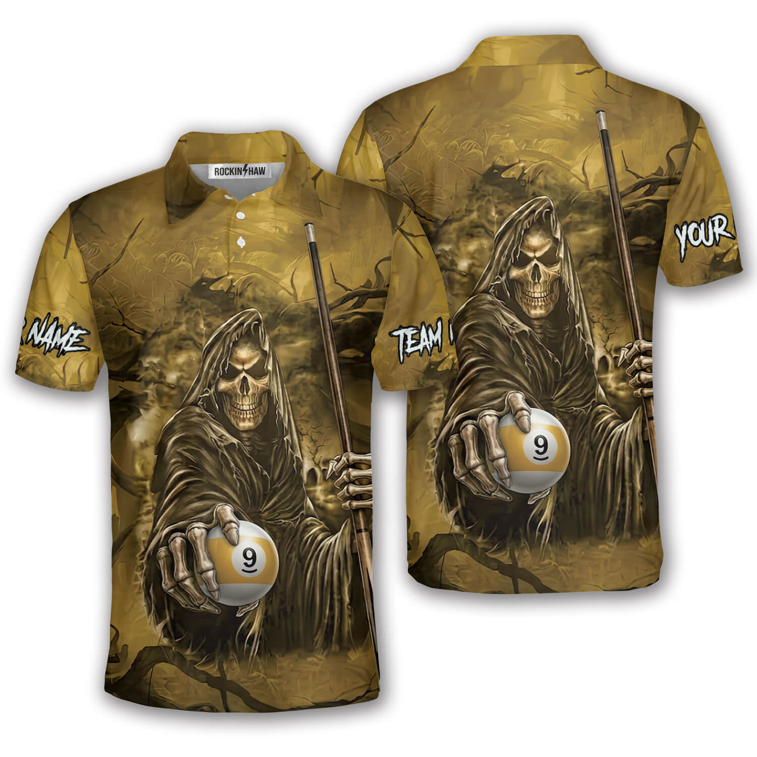 Grim Reaper 9 Ball Billiard Yellow Gothic Art Custom Pool Shirt #394PRM20260520 Mockup FB Grim Reaper 9 Ball Billiard Yellow Gothic Art Custom Pool Shirt - Image 1