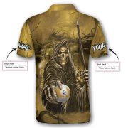 Grim Reaper 9 Ball Billiard Yellow Gothic Art Custom Pool Shirt - Image 5