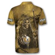 Grim Reaper 9 Ball Billiard Yellow Gothic Art Custom Pool Shirt - Image 4