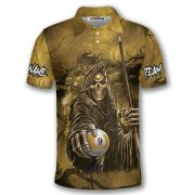 Grim Reaper 9 Ball Billiard Yellow Gothic Art Custom Pool Shirt - Image 3