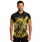 Grim Reaper 9 Ball Pool Player Yellow Flame Custom Billiard Shirt - Image 2