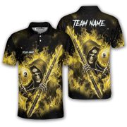Grim Reaper 9 Ball Pool Player Yellow Flame Custom Billiard Shirt