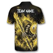 Grim Reaper 9 Ball Pool Player Yellow Flame Custom Billiard Shirt - Image 4