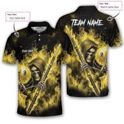 Grim Reaper 9 Ball Pool Player Yellow Flame Custom Billiard Shirt - Image 5
