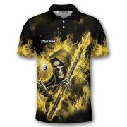 Grim Reaper 9 Ball Pool Player Yellow Flame Custom Billiard Shirt - Image 3