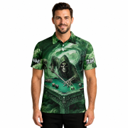 Grim Reaper Playing Billiards Skeletons Green Smoke Custom Pool Shirt - Image 2