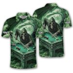 Grim Reaper Playing Billiards Skeletons Green Smoke Custom Pool Shirt