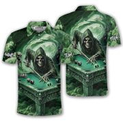 Grim Reaper Playing Billiards Skeletons Green Smoke Custom Pool Shirt