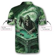 Grim Reaper Playing Billiards Skeletons Green Smoke Custom Pool Shirt - Image 5