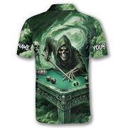 Grim Reaper Playing Billiards Skeletons Green Smoke Custom Pool Shirt - Image 4
