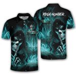 Grim Reaper Teal Flame Disc Basket Custom Disc Golf Shirt