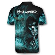 Grim Reaper Teal Flame Disc Basket Custom Disc Golf Shirt - Image 4
