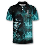 Grim Reaper Teal Flame Disc Basket Custom Disc Golf Shirt - Image 3