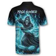 Grim Reaper Throwing Disc Blue Ghostly Fire Custom Disc Golf Shirt - Image 4