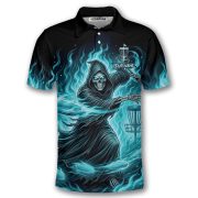 Grim Reaper Throwing Disc Blue Ghostly Fire Custom Disc Golf Shirt - Image 3
