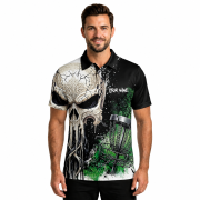 Grungy Skull Disc Basket Green Splatter Design Custom Disc Golf Shirt - Image 2