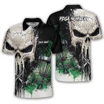 Grungy Skull Disc Basket Green Splatter Design Custom Disc Golf Shirt