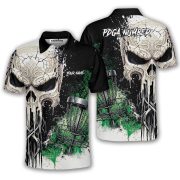 Grungy Skull Disc Basket Green Splatter Design Custom Disc Golf Shirt