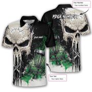 Grungy Skull Disc Basket Green Splatter Design Custom Disc Golf Shirt - Image 5