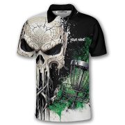 Grungy Skull Disc Basket Green Splatter Design Custom Disc Golf Shirt - Image 3