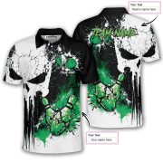 Punisher Skull Grunge Green Bowling Strike Custom Bowling Shirt - Image 5