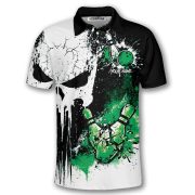 Punisher Skull Grunge Green Bowling Strike Custom Bowling Shirt - Image 3