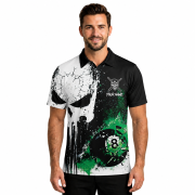 Punisher Skull Grunge Green Broken 8 Ball Billiard Custom Pool Shirt - Image 2