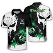 Punisher Skull Grunge Green Broken 8 Ball Billiard Custom Pool Shirt
